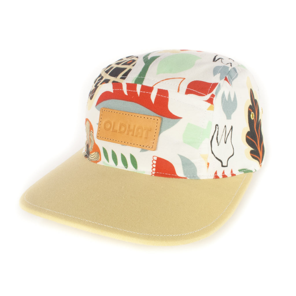 White Floral w/ Beige Brim 5-Panel